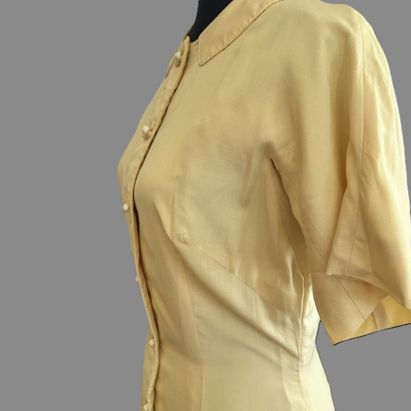 Dynasty for Ambrosine Yellow Silk Pencil Dress Vintage 12 - Picture 10 of 11